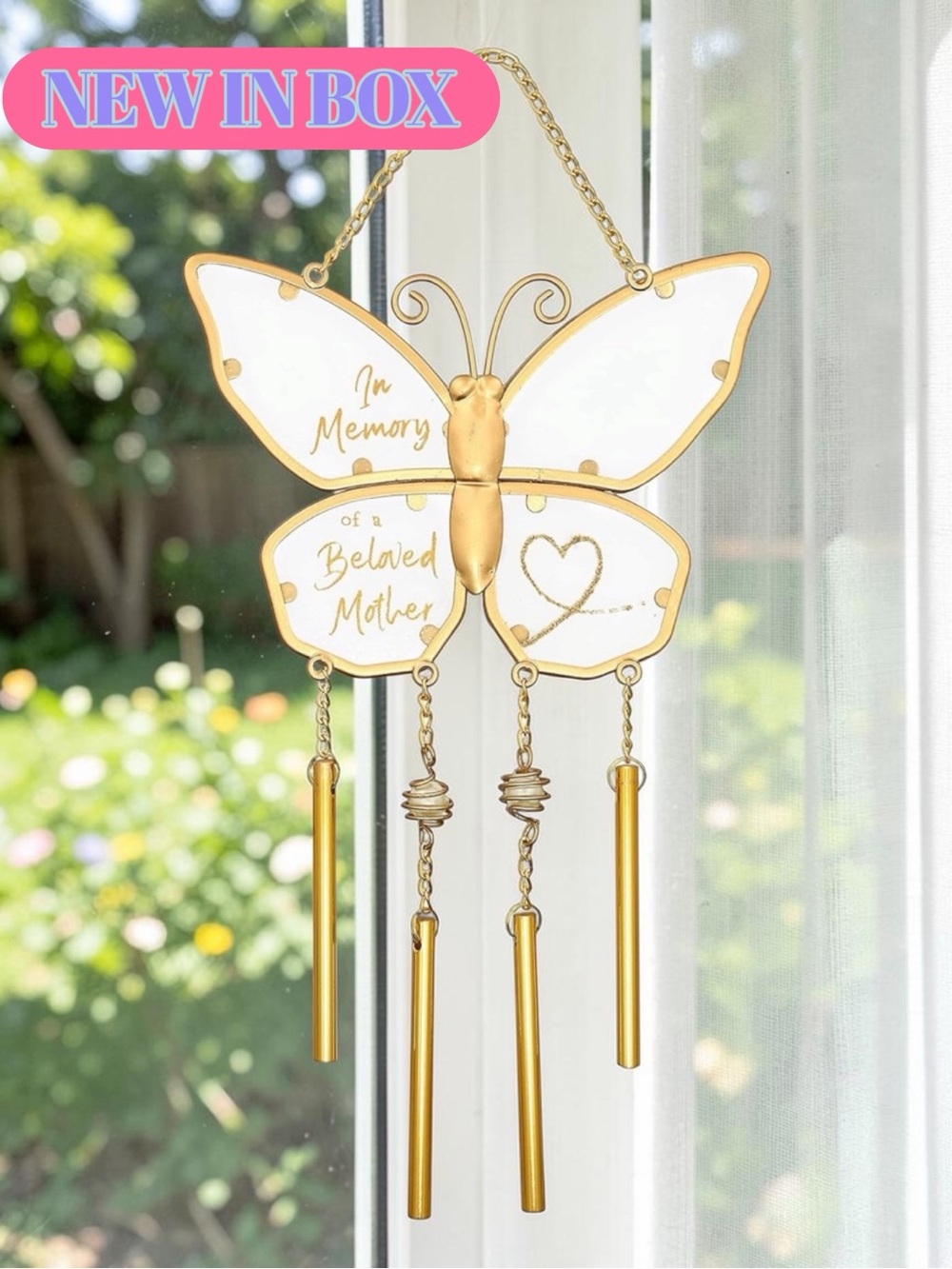 🦋💛 Memorial Butterfly Wind Chime – “In Memory of a Beloved Mother”